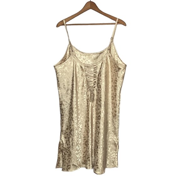 Vintage 90s 00s Y2K Valerie Stevens 1X Gold Leopard Mini Slip Dress Lingerie - Picture 2 of 4